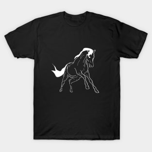 White line art running horse 2 T-Shirt